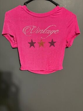 SHEIN Hot Pink 'Vintage' Cropped Tee with Glitter Stars
